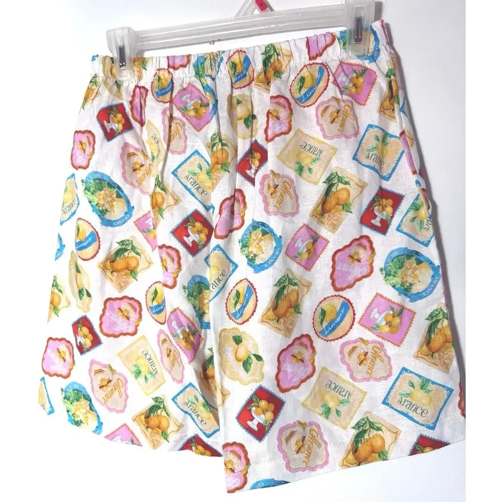 NWT M Terzo Millennio Euro Summer Lemon Print Womens Boxer Style Shorts Linen - Picture 3 of 6